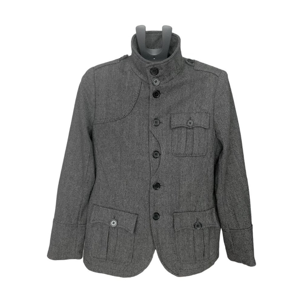 H&M Herringbone Wool Blend Coat | Size 36R | Grey